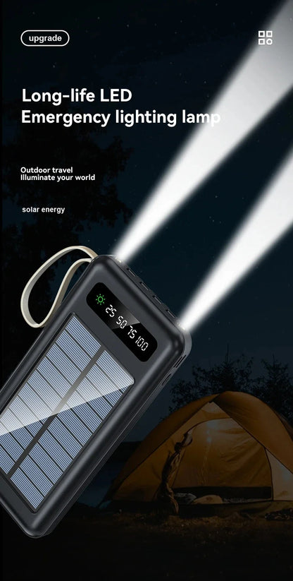 200000mAh Solar Power Bank Large Capacity Mobile Power Fast Charging Battery With Dual USB 4 Cables For iPhone Samsung