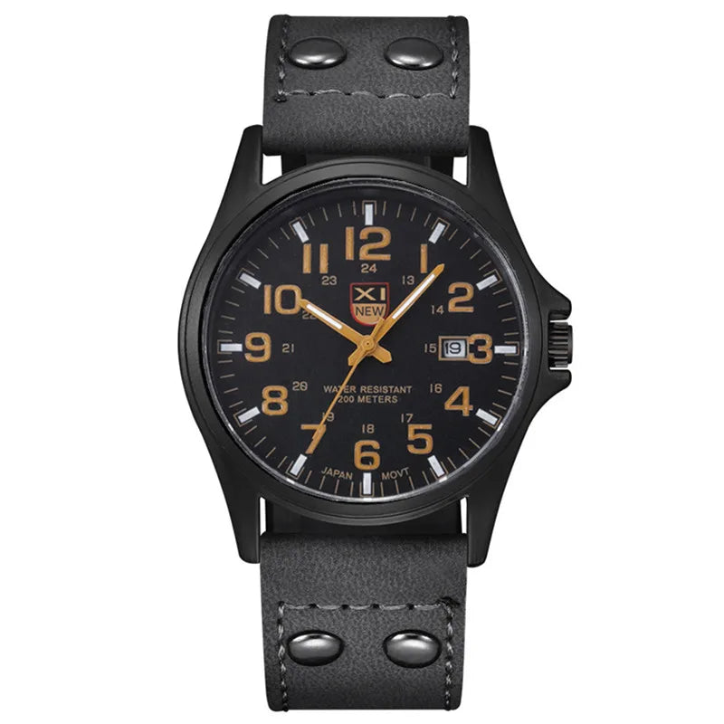 Genuine XINEW Brand Men Watches Black Students Fashion Leather Band Sports Date Quartz Wrist Watch Montre Homme Reloj Hombre