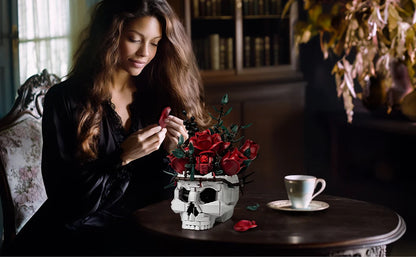 SupreOwls Skull Flowers Building Blocks Set Gothic Roses Bouquet Toy Skeleton Planter Pot Floral Decor Halloween Gifts for Adult