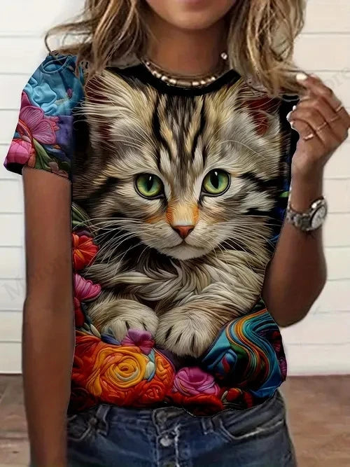 T shirt Women Fashion Casual O-Neck Oversized Short Sleeve T-shirt Funny Animal Tops Tee Women Clothes