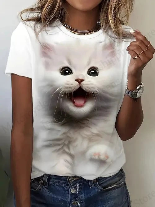 T shirt Women Fashion Casual O-Neck Oversized Short Sleeve T-shirt Funny Animal Tops Tee Women Clothes