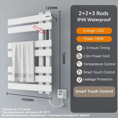 Bathroom Towel Radiator Electric Towel Rail Smart Touch Thermostatic Electric Heating Towel Rack 220V Energy Saving Towel Warmer