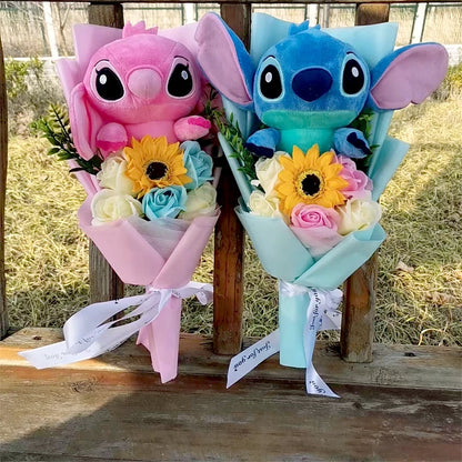 Lilo & Stitch Bouquet Major Holiday Gift PVC Rose Sunflower Anime Stuffed Doll Birthday Girl Valentine'S Christmas Day Girl Gift