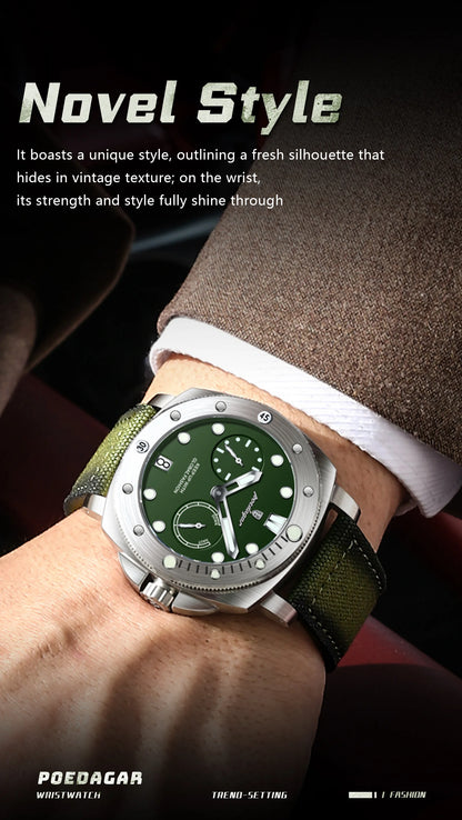 POEDAGAR High Quality Military Watch For Man Waterproof Luminous Date Fashion Men Clock Nylon Leather Quartz Men's Watches Reloj