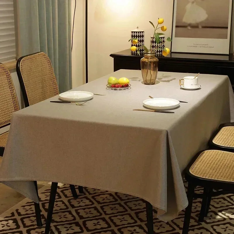 Waterproof Oilproof Kitchen Dining Tablecloth Solid Color Rectangle Tablecloth Cover Mat Oilcloth Antifouling Home Decoration