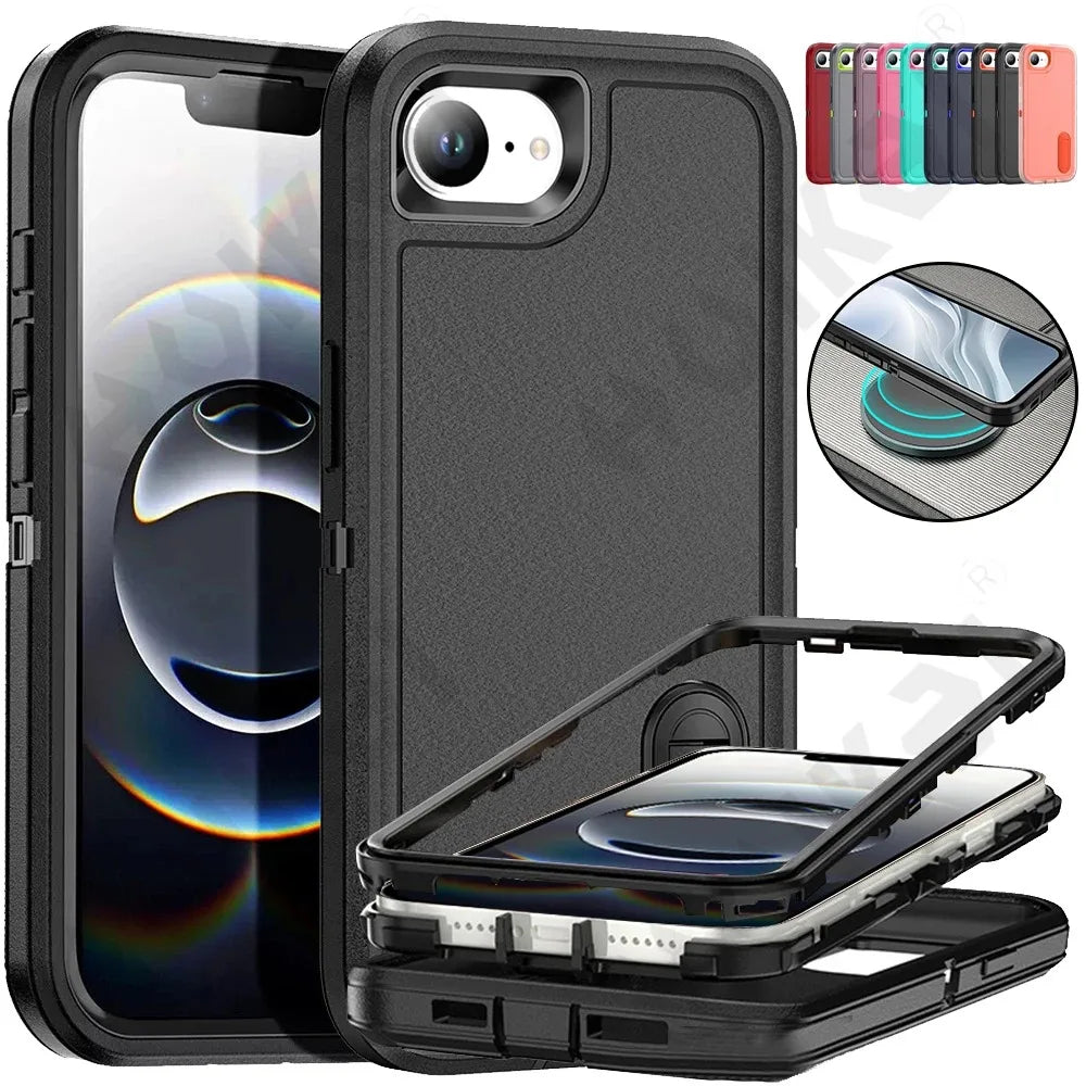 For iPhone 17 16e 16 15 14 13 12 11 Pro Max 2025 Heavy Duty Shockproof Anti-Scratch Rugged Protective with Kickstand Cover