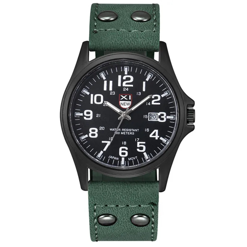 Genuine XINEW Brand Men Watches Black Students Fashion Leather Band Sports Date Quartz Wrist Watch Montre Homme Reloj Hombre