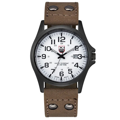 Genuine XINEW Brand Men Watches Black Students Fashion Leather Band Sports Date Quartz Wrist Watch Montre Homme Reloj Hombre