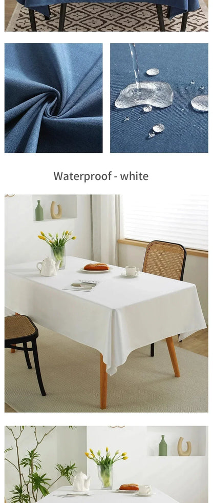 Waterproof Oilproof Kitchen Dining Tablecloth Solid Color Rectangle Tablecloth Cover Mat Oilcloth Antifouling Home Decoration