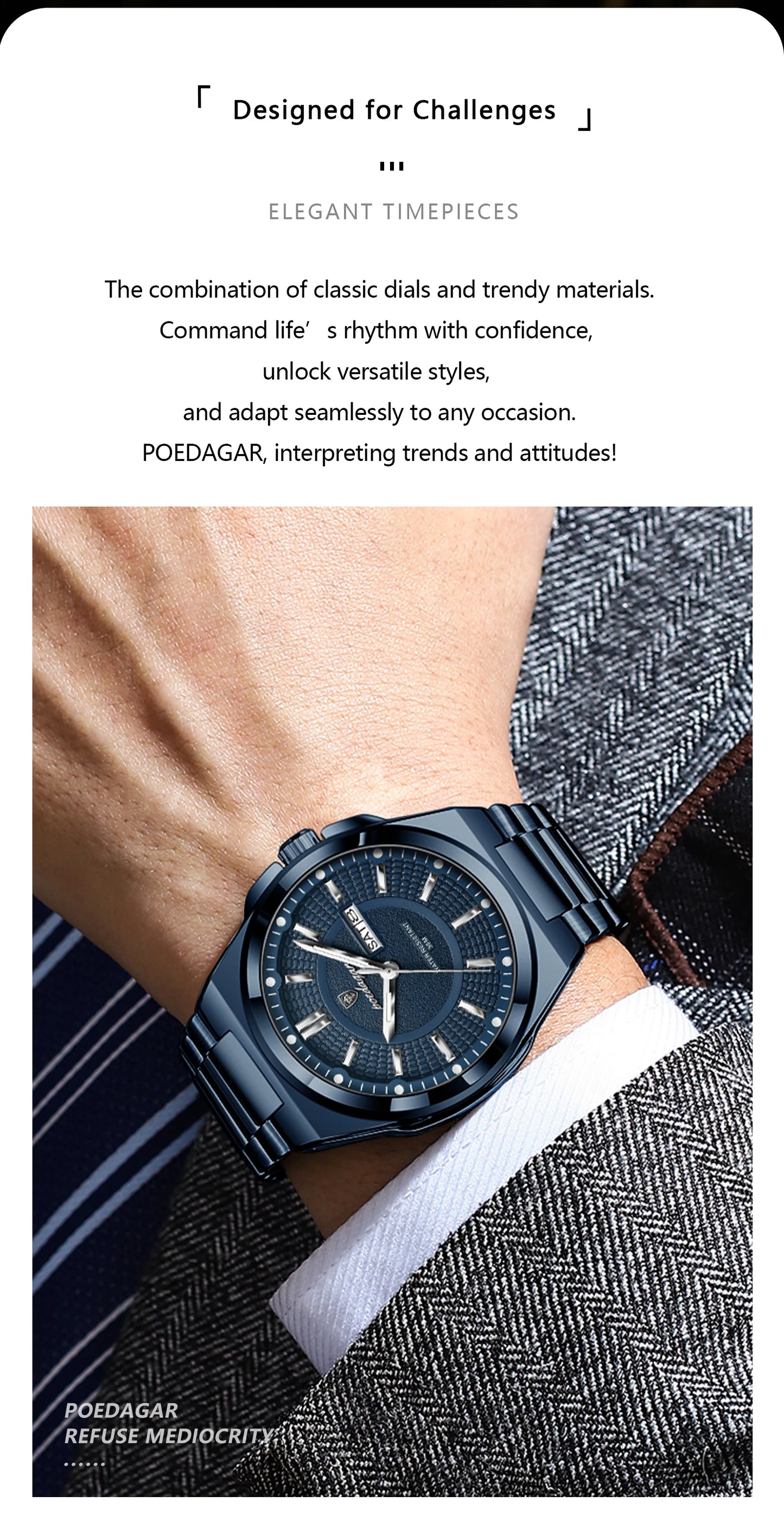 POEDAGAR Sport Original Men Clock Quartz Date Week Luxury Man Wristwatch Waterproof Luminous Stainless Steel Men's Watches Reloj
