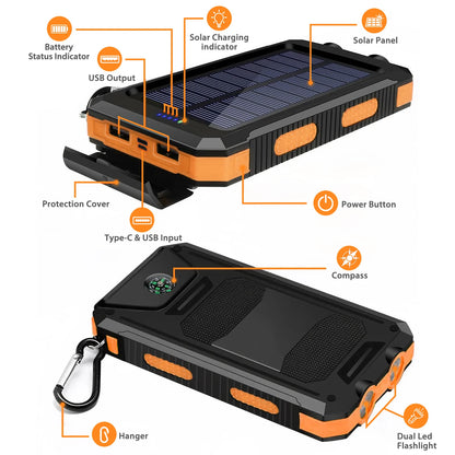 30000mAh Solar Power Bank Portable Charging Poverbank Dual 5V USB Ports 2 LED Light Flashlight for Iphone Outdoor Camping Hik