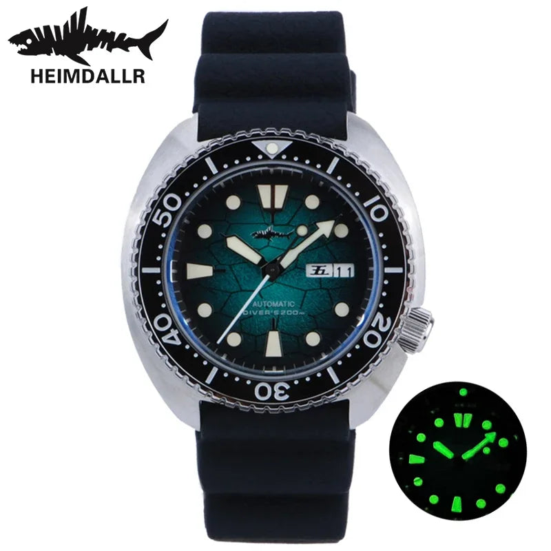 HEIMDALLR Diver Men's Watch Turtle King Sapphire Crystal 316L Steel NH36 200M Water Resistant Luminous Automatic Mechanica Watch
