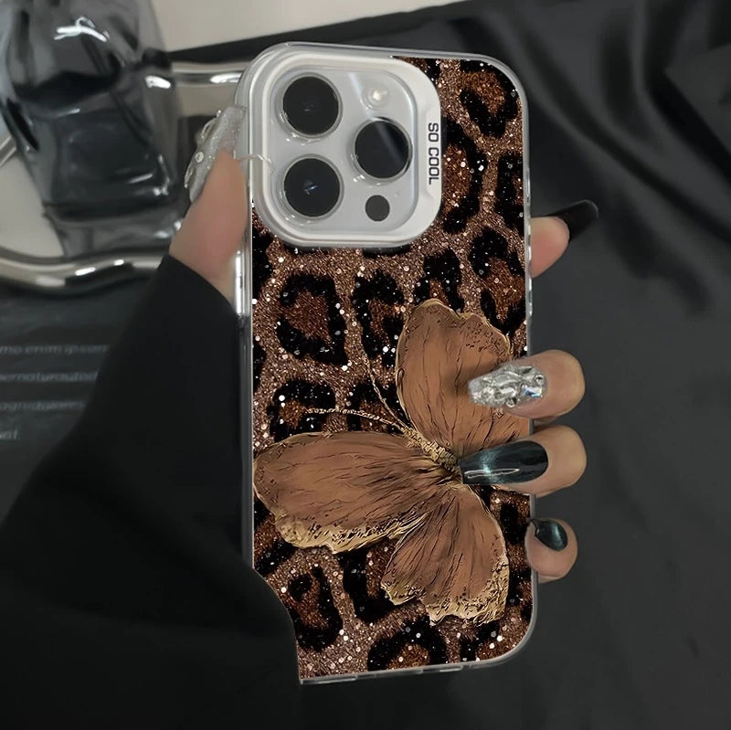 IPhone 17 Pro Max 16E 16 15 13 12 11 14 Case Brown Butterfly Leopard Printed Cover For iPhone 17 Air XS Max XR X XS 7 8 Plus