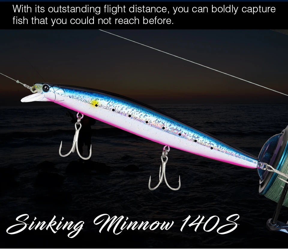 Minnow Sea Fishing Lure STINIGER 140mm 26g Piston Weight Ultra Long Casting Seabass Inshore Hard Baits