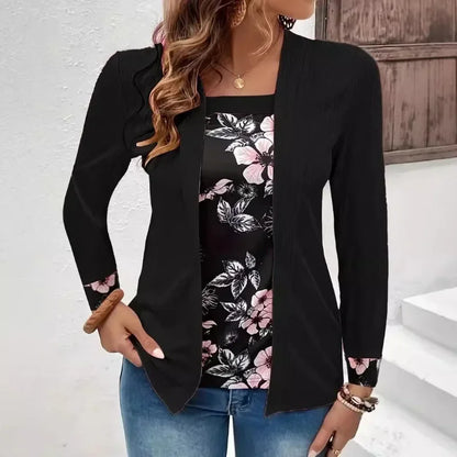 Long Sleeved New Printed Fake Two-piece Set Casual Fashion Temperament T-shirt Long Sleeved Cardigan