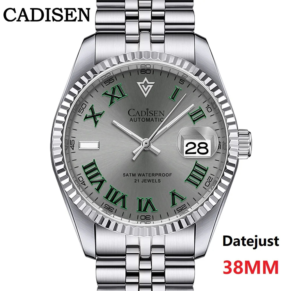 CADISEN 38MM Men's Automatic Mechanical Watch Luxury AR Sapphire Glass Waterproof Stainless Steel MIYOTA 8215 Men Wristwatch