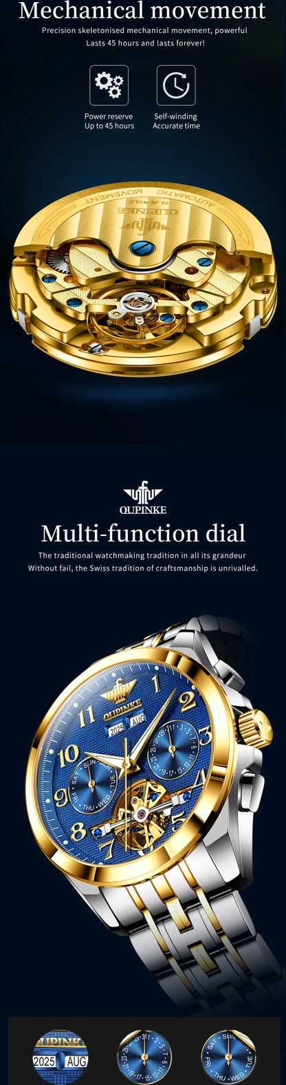 OUPINKE 3263 Mens Watch Luxury Flywheel Automatic Mechanical Watch﻿ 50M Waterproof Luminous Tungsten Steel Brand Watches New