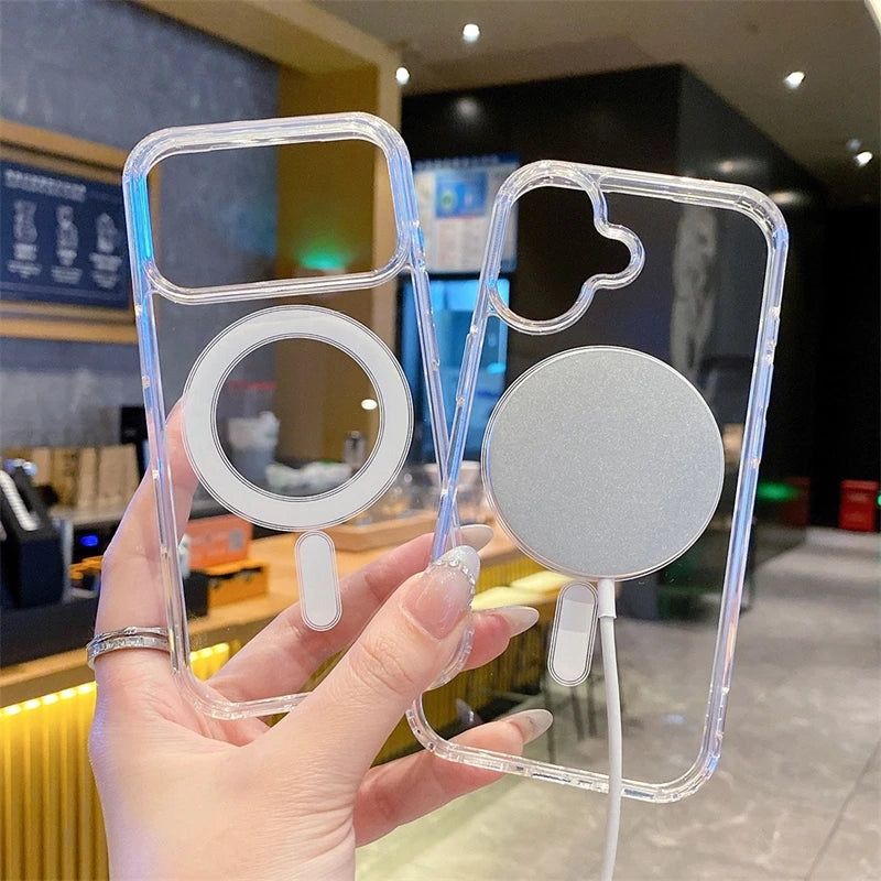 Magsafe Magnetic Phone Case For iphone 17 17Air 11 12 13 Mini 14 15 16 Pro Max XR X XS 7 8 Plus Hard Transparent Back Cover