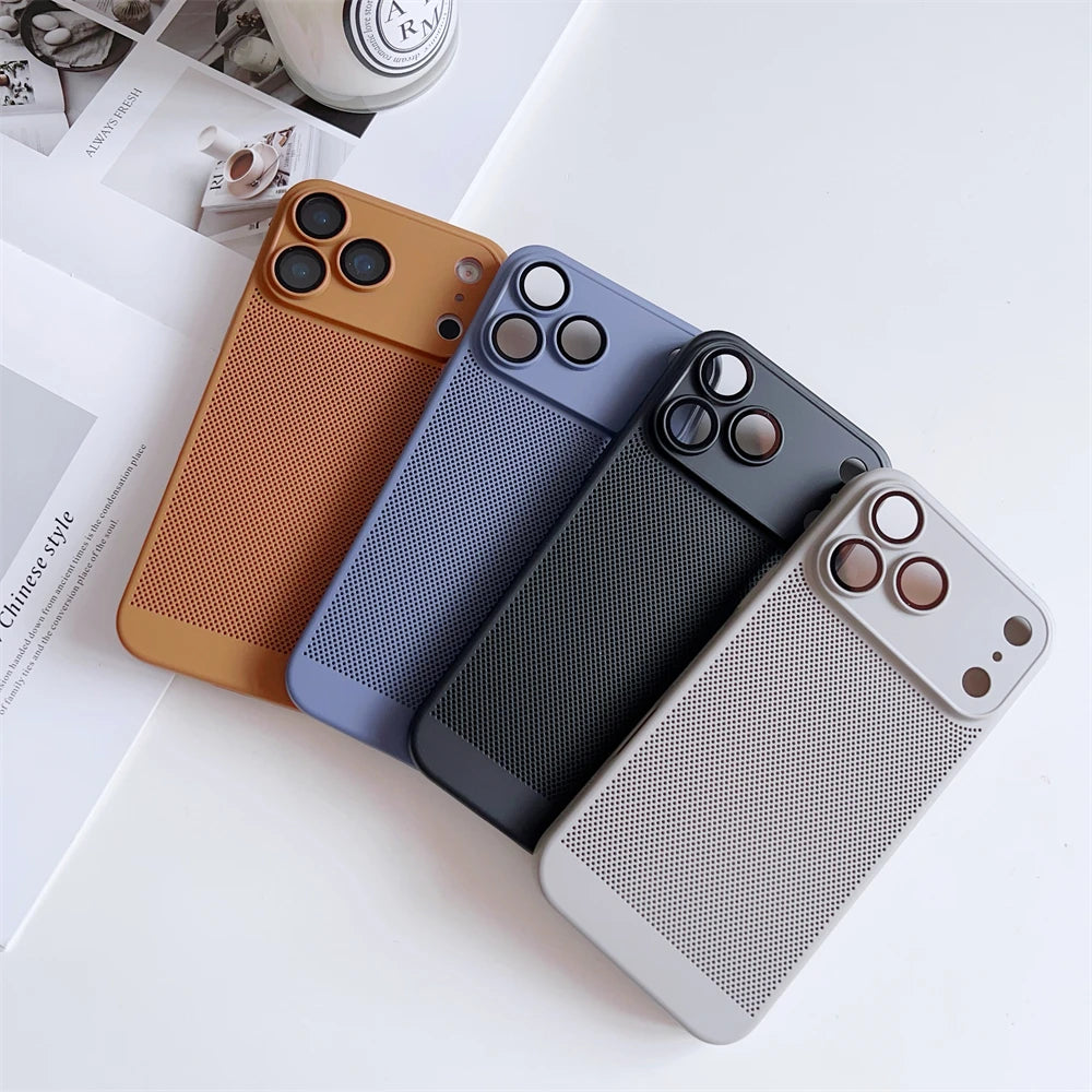 Thin Cooling Heat Dissipation Phone Case For iPhone 17 16 15 14 13 12 11 Pro Max Plus Breathable Hard Back Solid Color Cover