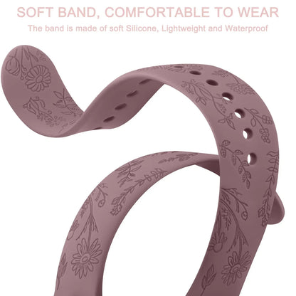 Floral Engraved Band for For Samsung Galaxy Watch 6/5/4/Active 2/5 Pro 45mm 40mm 44mm/Watch 6 4 Classic/Watch 3 41mm Strap