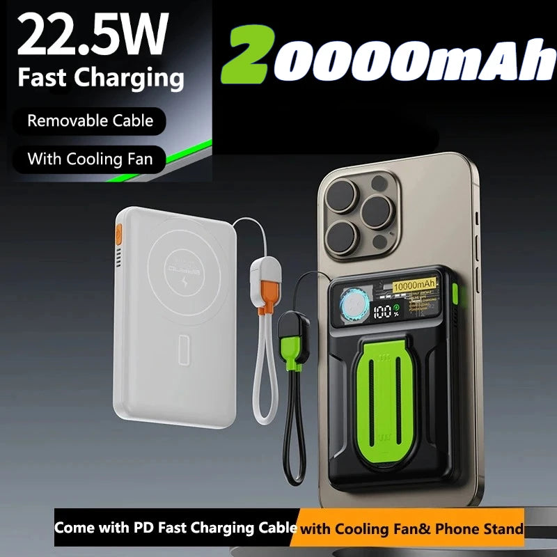 20000mAh Magsafe Power Bank with Cooling Fan Magnetic Wireless 22.5W Fast Charger For iPhone 16 Samsung Huawei Xiaomi Powerbank
