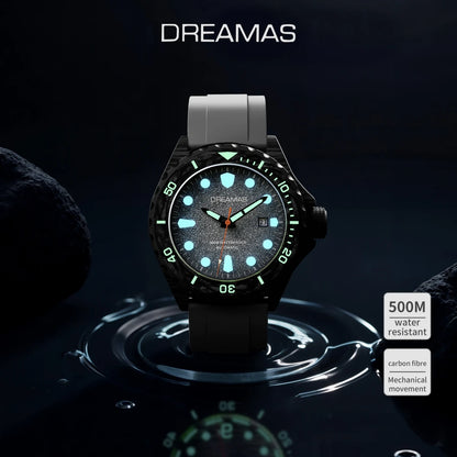 DREAMAS Men's Carbon Fiber Automatic Mechanical Diving Watch Swiss Luminous 500m Waterproof Gradient cold grey D0390G3