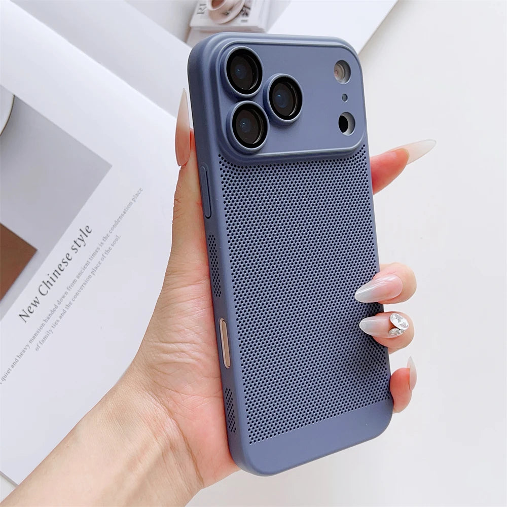 Thin Cooling Heat Dissipation Phone Case For iPhone 17 16 15 14 13 12 11 Pro Max Plus Breathable Hard Back Solid Color Cover
