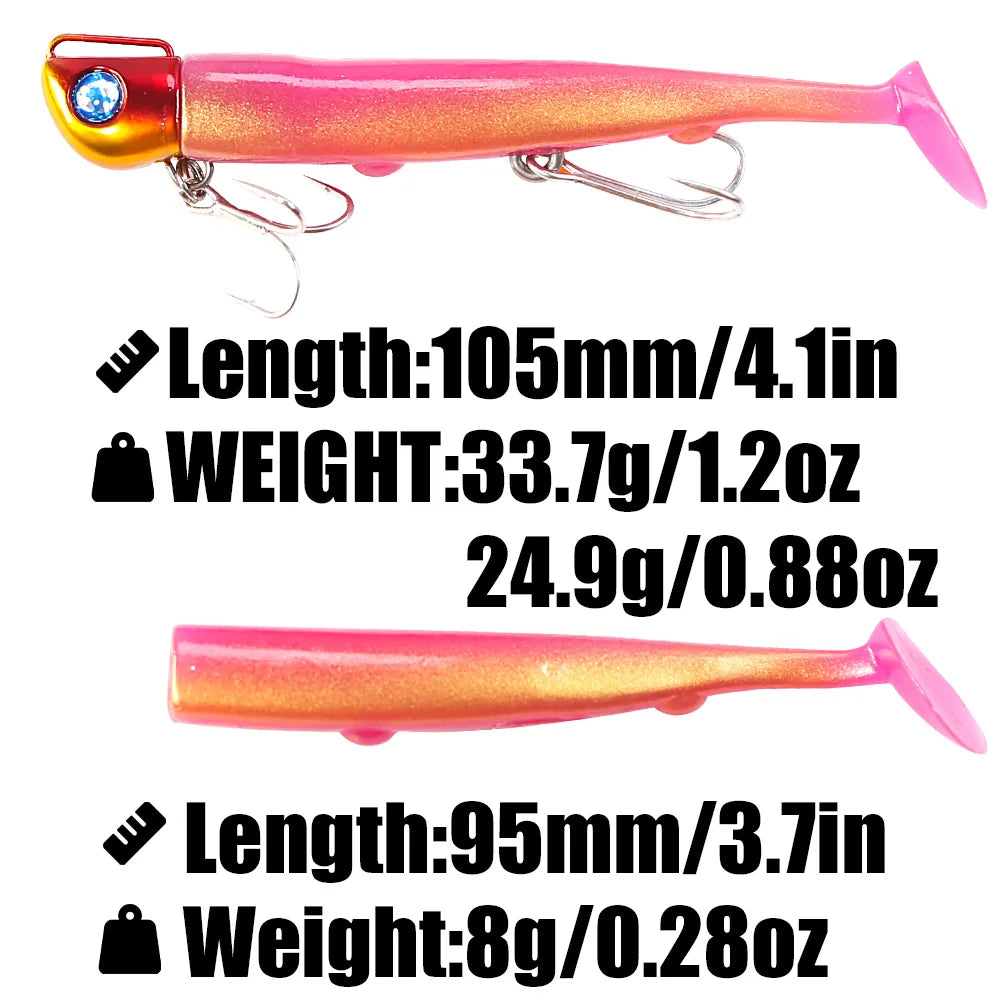 Soft Fishing Lure Tail Jig Head Hook Minnow Artificial Bait Sea Bass Swimbait Tackle Gear