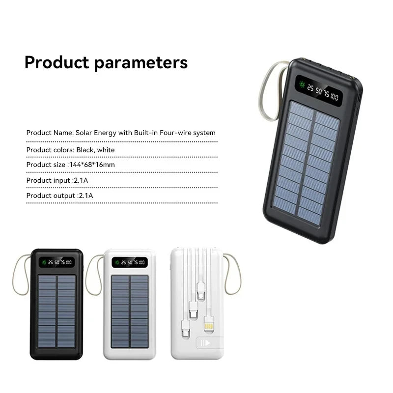 200000mAh Solar Power Bank Large Capacity Mobile Power Fast Charging Battery With Dual USB 4 Cables For iPhone Samsung
