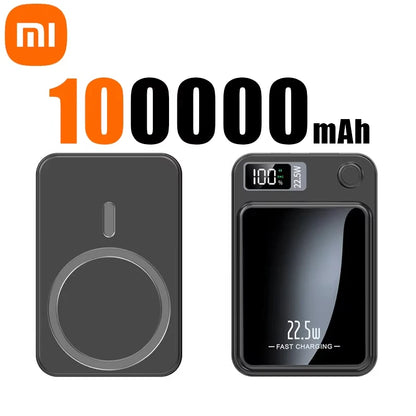 100000mAh Magnetic Wireless Power Bank Fast Charger For Magsafe Portable Auxiliary Battery Pack For iphone Huawei Samsung