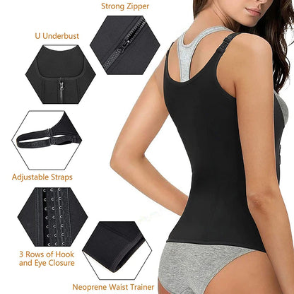 Corset Zipper Vest Body Shaper Cincher Shapewear Slimming Belt Sports Girdle Neoprene Sauna Tank Top