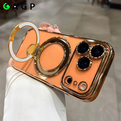 Iphone 17 Air Case Plating Magsafe Magnetic Bracket Case for iPhone 17 16 Pro 13 12 Max 15 14 16 Plus 17PRO Transparent Cove