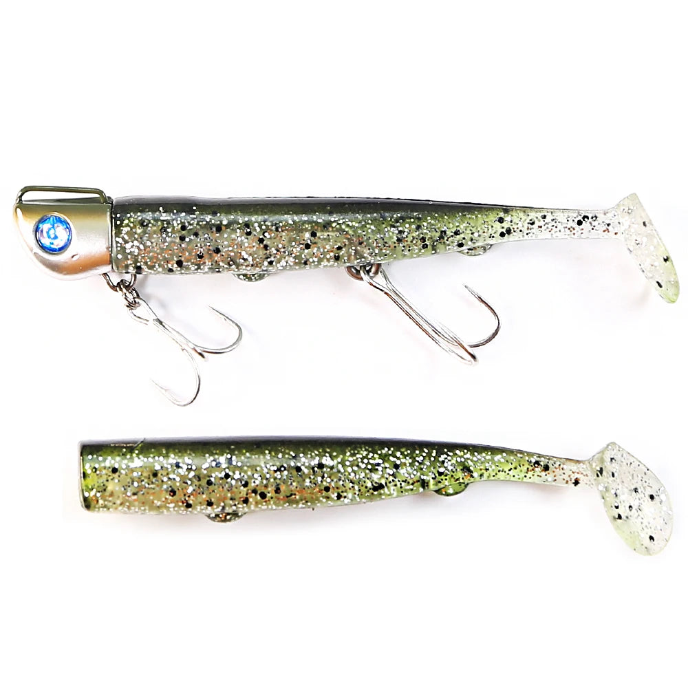 Soft Fishing Lure Tail Jig Head Hook Minnow Artificial Bait Sea Bass Swimbait Tackle Gear