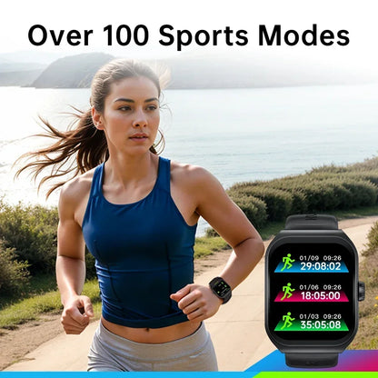 KUMI KU7 Smart watch 1.96" Amoled screen IP68 Waterproof 100+Sport Modes  Bluetooth Call Health Sleep Monitoring