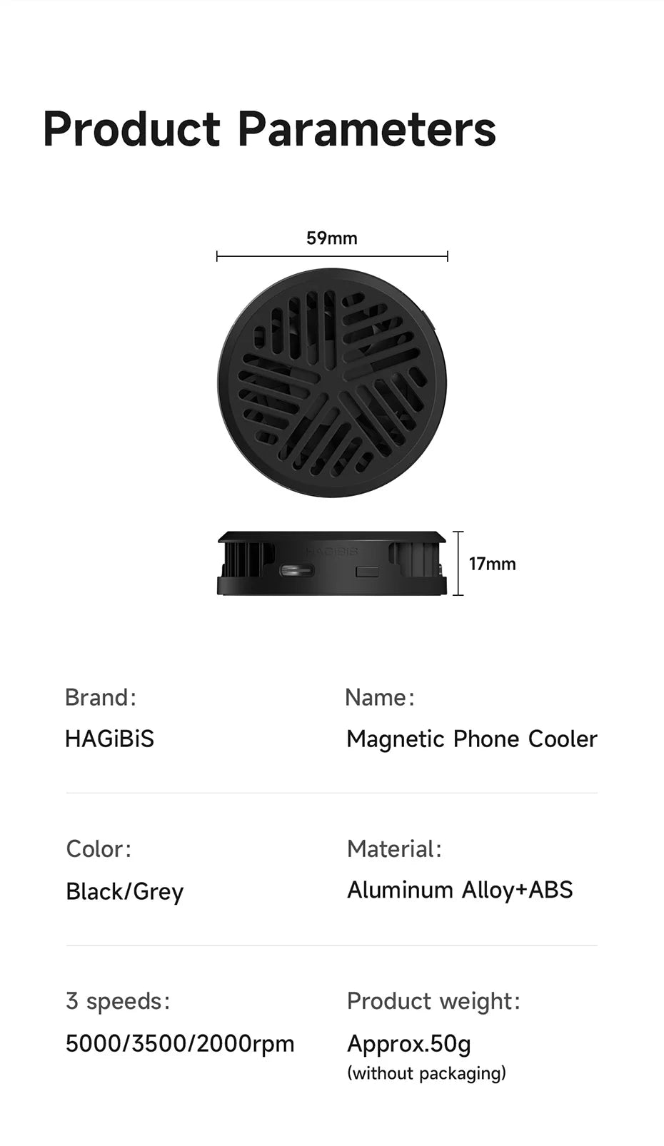 Hagibis Magnetic Cell Phone Cooler Universal Cooling Fan Mobile Phone Radiator for iPhone 17 Pro Black Shark Gaming Live Stream