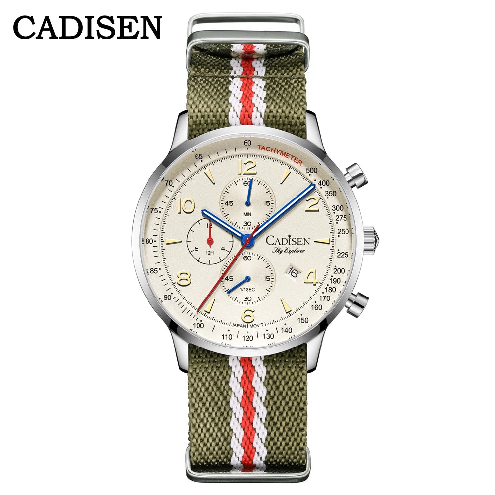 CADISEN New Men's Watches Top Luxury Quartz Watch For Men Canvas 0S10 Chronograph AR Mirror Waterproof Gift Men's Wristwatch