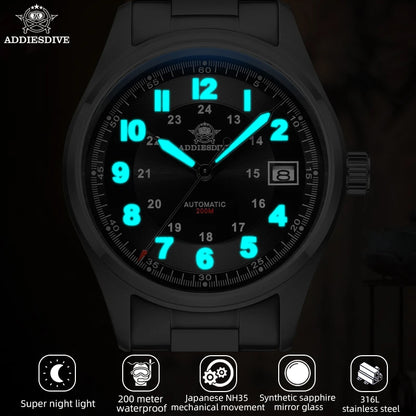 ADDIESDIVE Luxurious Men's Automatic Watch NH35A Mechanical Watch Sapphire Glass 200m Waterproof Analog Luminous Watches AD2048