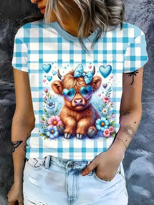 T shirt Women Fashion Casual O-Neck Oversized Short Sleeve T-shirt Funny Animal Tops Tee Women Clothes