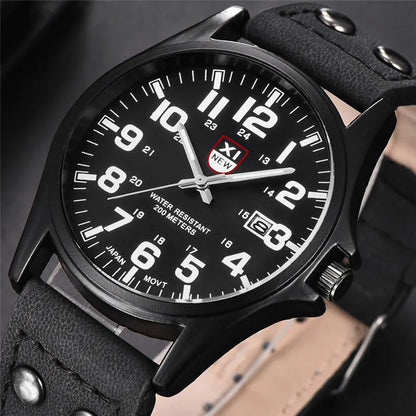 Genuine XINEW Brand Men Watches Black Students Fashion Leather Band Sports Date Quartz Wrist Watch Montre Homme Reloj Hombre