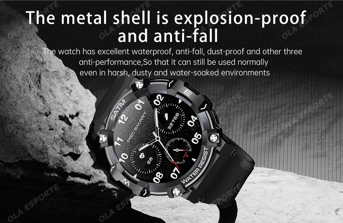 Outdoor Military Smartwatch For Men Health Monitor Bluetooth Call Voice Assistant GPS Sports Waterproof Men Smartwatch 2024
