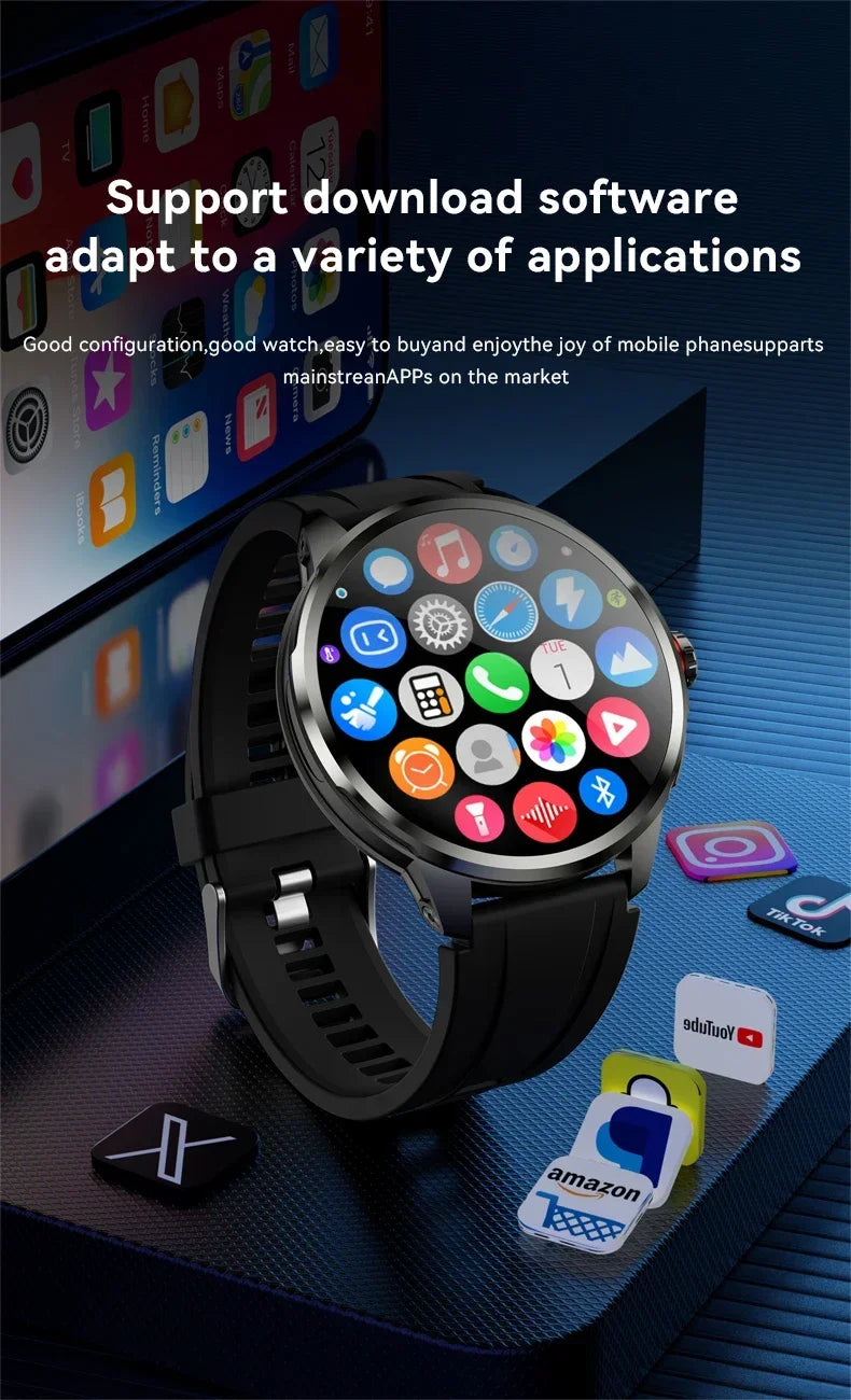 Full Network GPS WIFI Smart Watch Men 8GB+128GB RAM 1.95 inch AMOLED Screen 900W Camera Google APPS Smartwatch Android 9.0