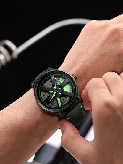 NS Men's Car wheel hub watch Minimalist Fashion Sports Watch Calendar Leather casual Quartz watch