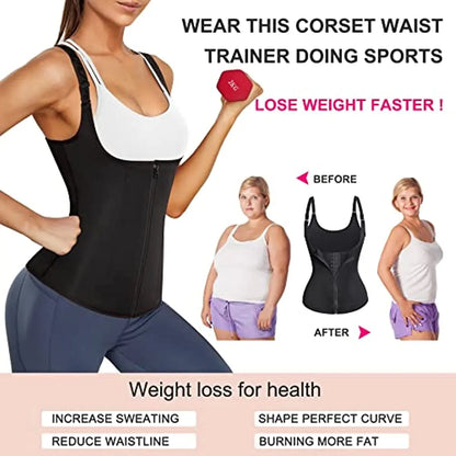 Corset Zipper Vest Body Shaper Cincher Shapewear Slimming Belt Sports Girdle Neoprene Sauna Tank Top