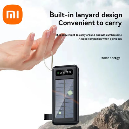 200000mAh Solar Power Bank Large Capacity Mobile Power Fast Charging Battery With Dual USB 4 Cables For iPhone Samsung