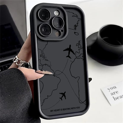 Airplane Route Pattern Phone Case For iPhone 17 Air 16e 16 15 14 Pro Max 13 12 Pro 11 15 Plus Shockproof Soft Silicone Cover