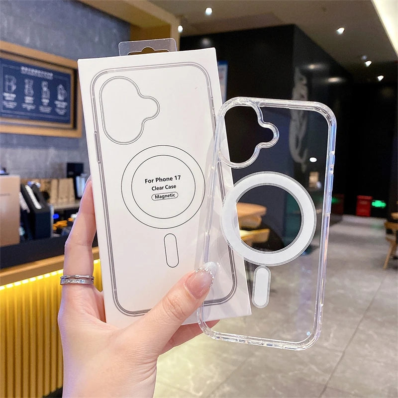 Magsafe Magnetic Phone Case For iphone 17 17Air 11 12 13 Mini 14 15 16 Pro Max XR X XS 7 8 Plus Hard Transparent Back Cover