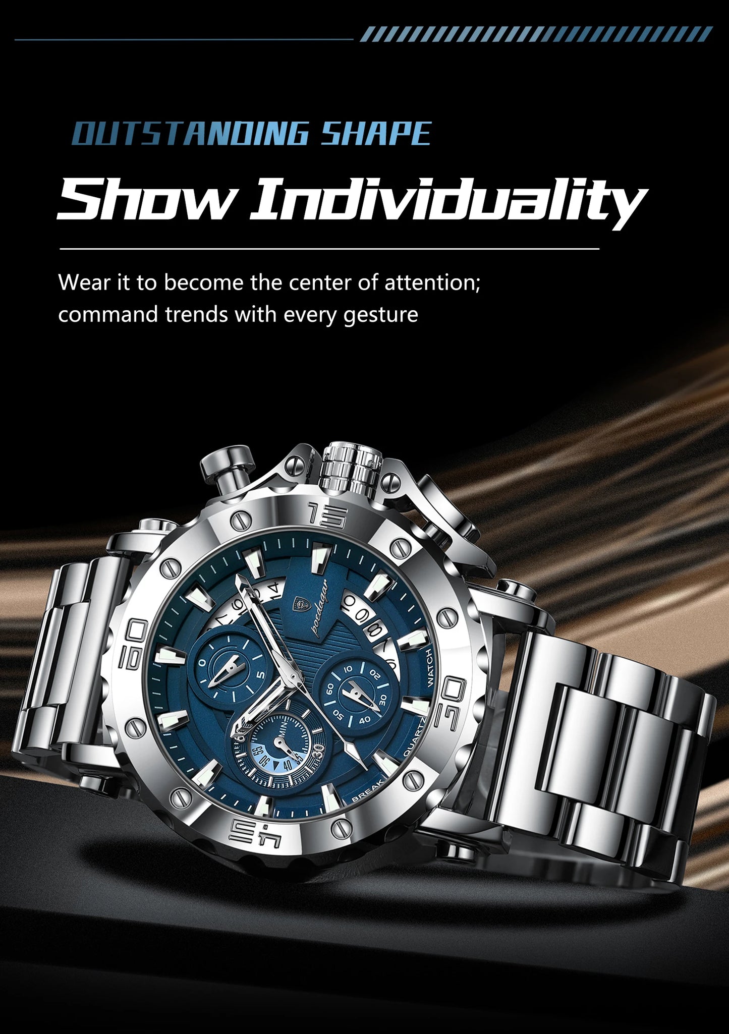 POEDAGAR Luxury Watch For Men Calendar Luminous Waterproof Man Clock Male Chronograph Stainless Steel Men's Quartz Watches Reloj