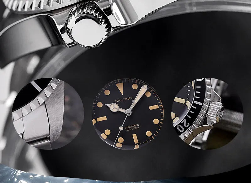 Baltany Men Automatic Watch 39mm Mechaical Wristwatch Sapphire Diver 20ATM Waterproof C3 Luminous NH38 Ceramic Bezel