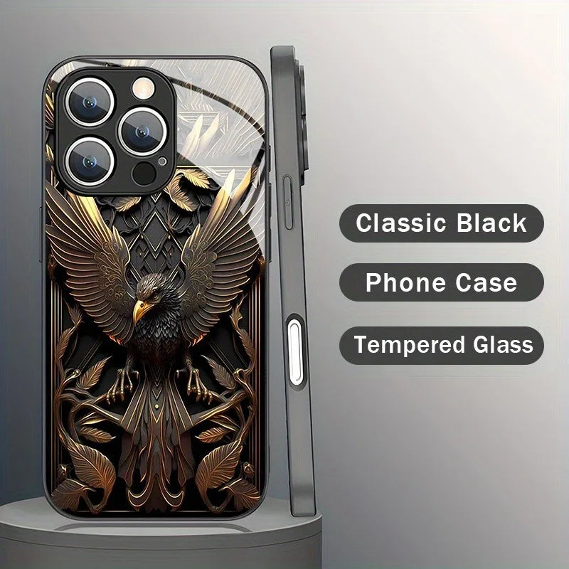 IPhone Case For iPhone 17 Pro Max 11 12 13 14 15 16 Pro 17Air 16E 7 8 16 Plus XR XS X Luxury Eagle Pattern Tempered Glass Cover
