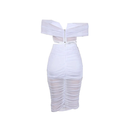 Slimming Mesh Splice Bum Covering Visibility Elastic Off-Shoulder 2-Piece Set European And American Style